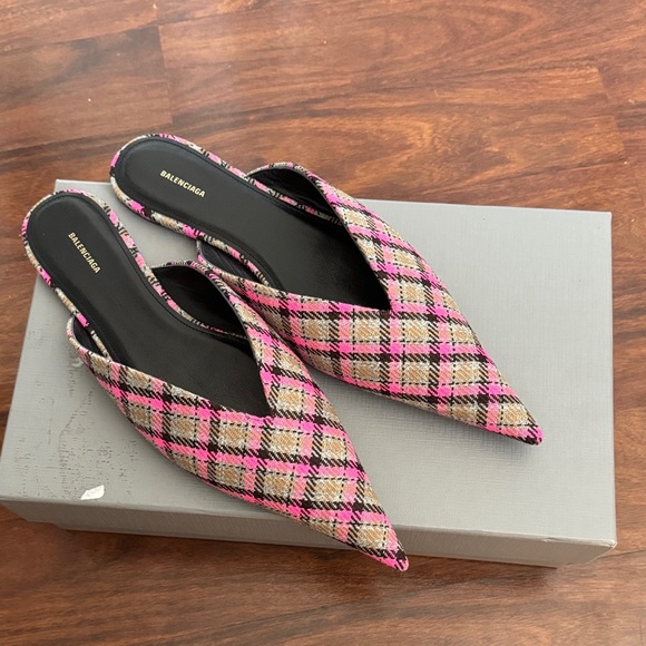 Balenciaga Shoes - Balenciaga Plaid Knife Mules